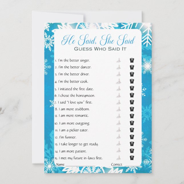 Invitación Dijo Que Dijo Que Era Un Juego De Ducha De Novias (Anverso)