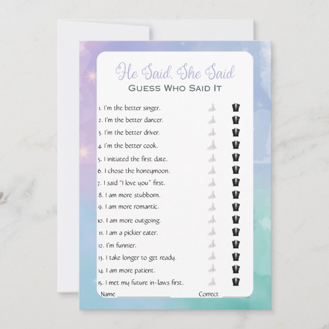 Invitación Dijo Que Dijo Que Era Un Juego De Ducha De Novias (Anverso)