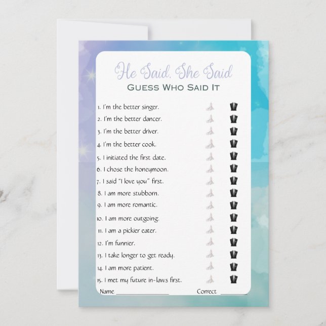 Invitación Dijo Que Dijo Que Era Un Juego De Ducha De Novias (Anverso)