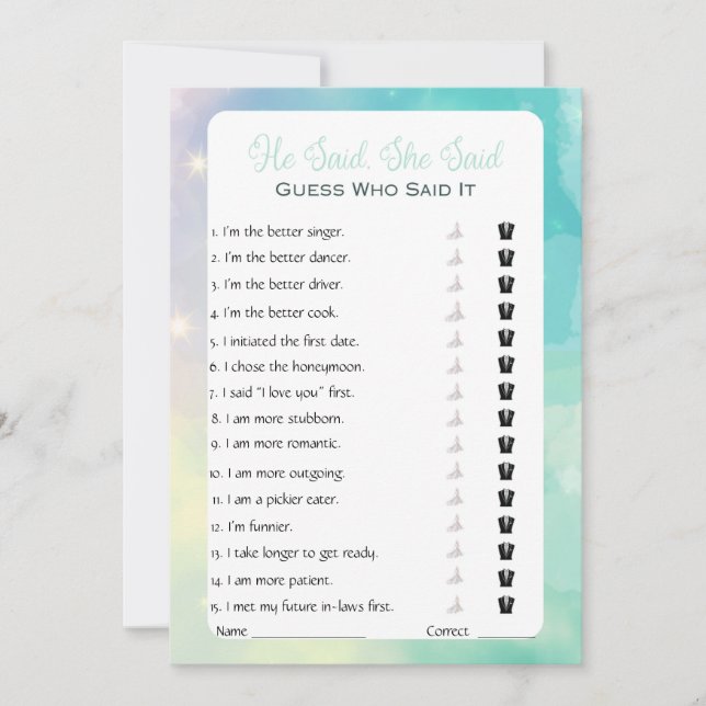 Invitación Dijo Que Dijo Que Era Un Juego De Ducha De Novias (Anverso)