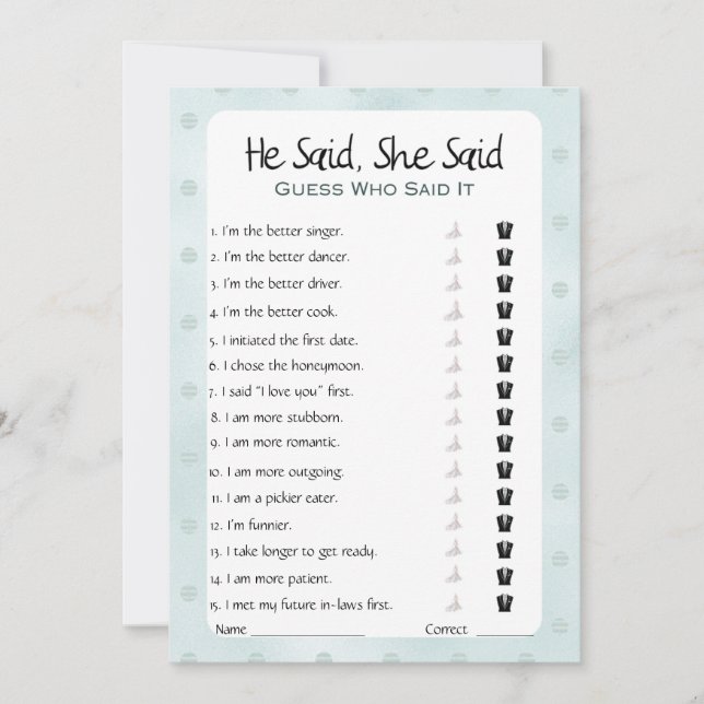 Invitación Dijo Que Dijo Que Era Un Juego De Ducha De Novias (Anverso)