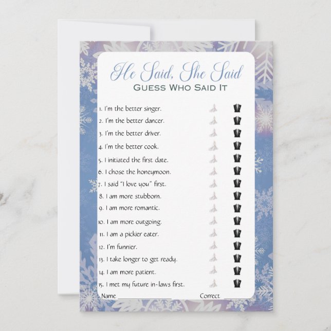 Invitación Dijo Que Dijo Que Era Un Juego De Ducha De Novias (Anverso)