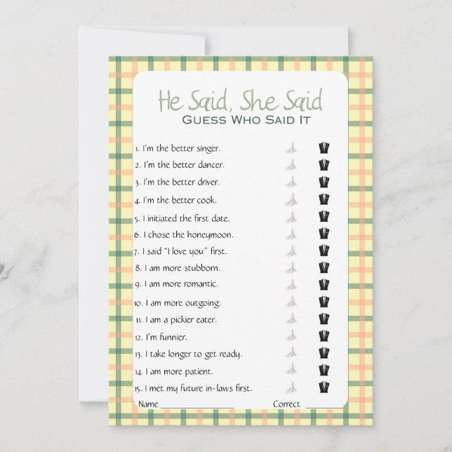 Invitación Dijo Que Dijo Que Era Un Juego De Ducha De Novias (Anverso)