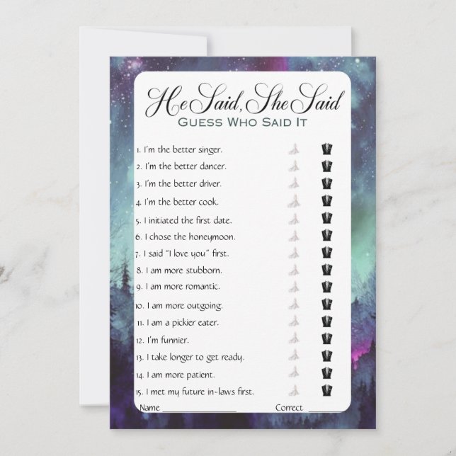 Invitación Dijo Que Dijo Que Era Un Juego De Ducha De Novias (Anverso)