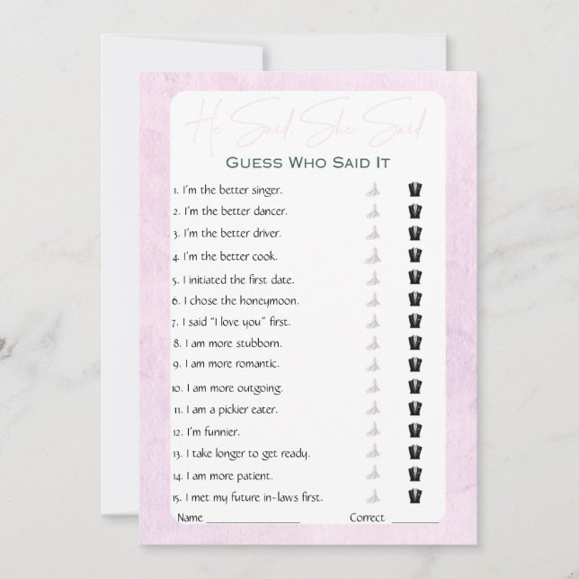 Invitación Dijo Que Dijo Que Era Un Juego De Ducha De Novias (Anverso)