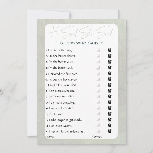 Invitación Dijo Que Dijo Que Era Un Juego De Ducha De Novias (Anverso)