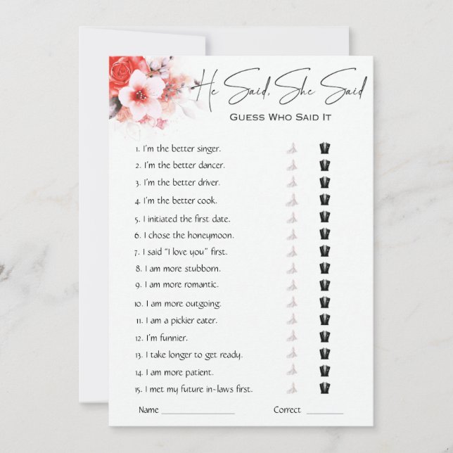 Invitación Dijo Que Dijo Que Era Un Juego De Ducha De Novias (Anverso)