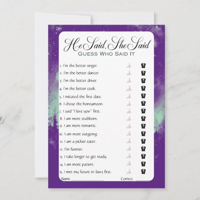 Invitación Dijo Que Dijo Que Era Un Juego De Ducha De Novias (Anverso)