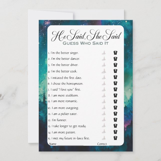 Invitación Dijo Que Dijo Que Era Un Juego De Ducha De Novias (Anverso)