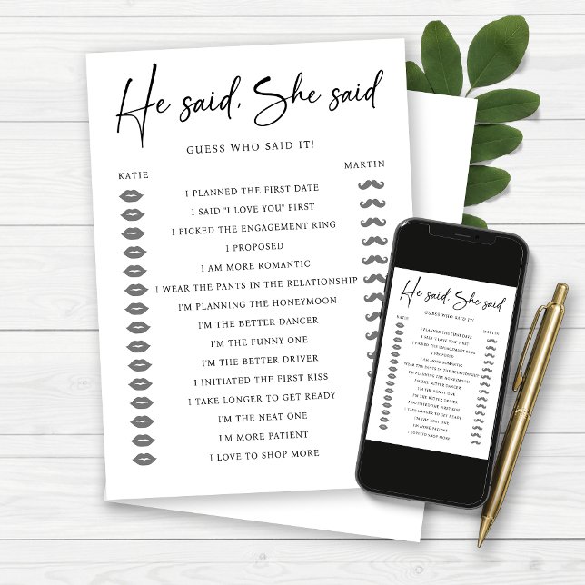 Invitación Dijo Que Dijo Que Participaron Bodas (He Said She Said Wedding Engagement Party Game)