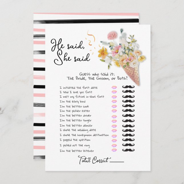 Invitación Dijo que dijo que ScoopUp Bridal Shower juego (Anverso / Reverso)