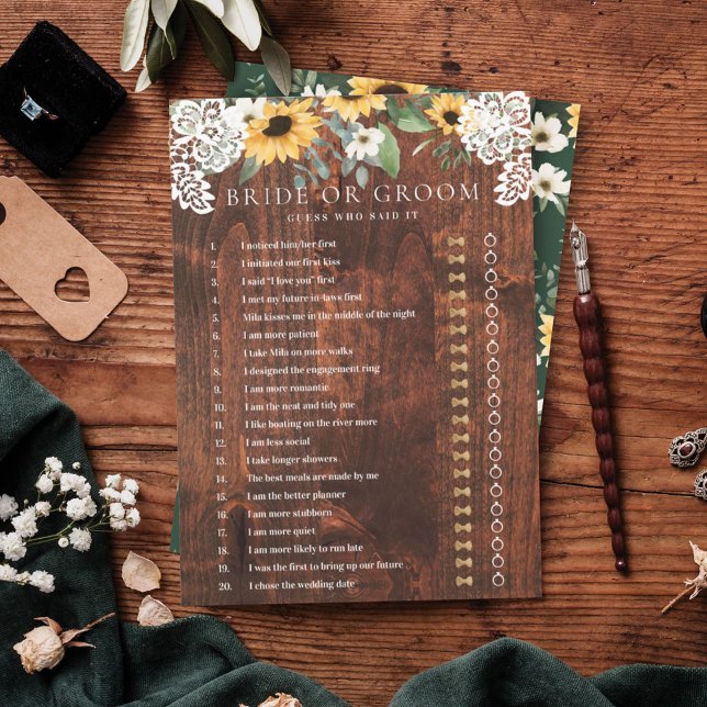 Invitación Dijo Que Dijo Un Juego De Razas De Girasol Con Flo (He Said She Said Yellow Floral Sunflower Lace Game Invitation)