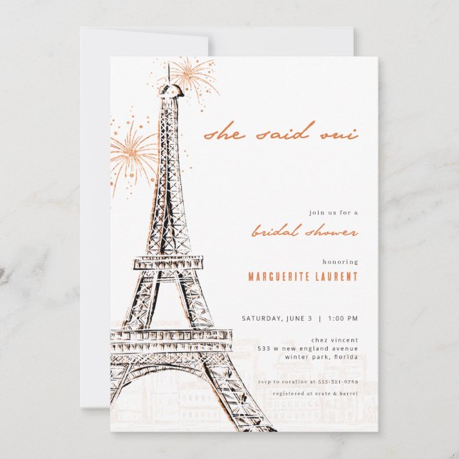Invitación Dijo Que Oui Bridal Shower Invitó A París Francia (Anverso)