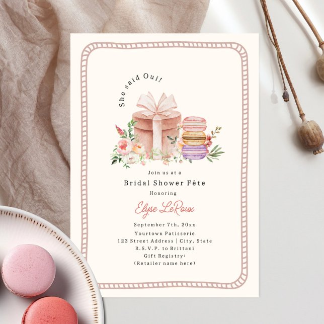 Invitación Dijo Que Oui French Macaron Bridal Shower Border (Subido por el creador)