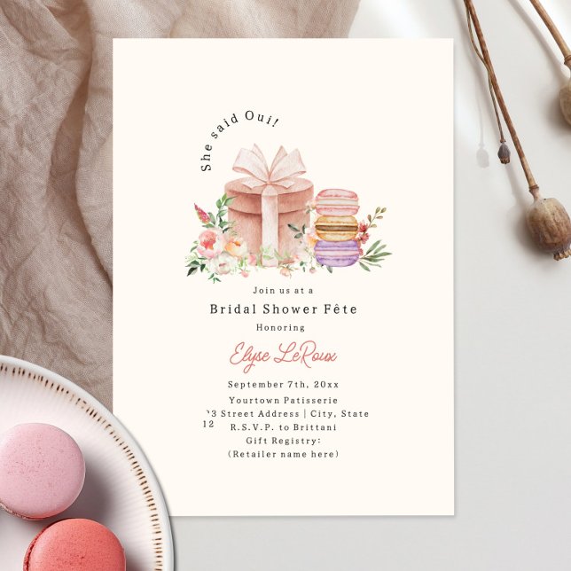 Invitación Dijo Que Oui French Macaron Bridal Shower Fête (Subido por el creador)