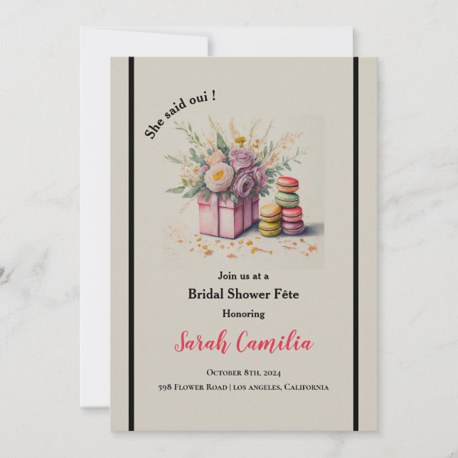 Invitación Dijo Que Oui Macaron Ducha Bridal Francesa (Anverso)
