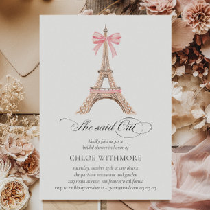 Invitación "Dijo que Oui" Paris Bow Eiffel Tower Whimsical