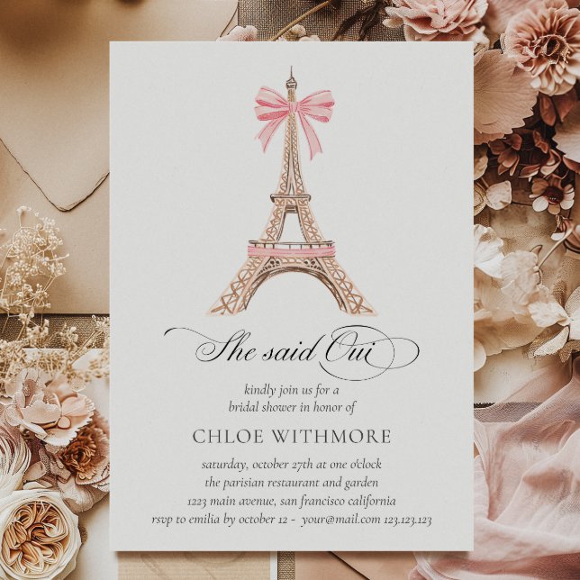 Invitación "Dijo que Oui" Paris Bow Eiffel Tower Whimsical (Subido por el creador)