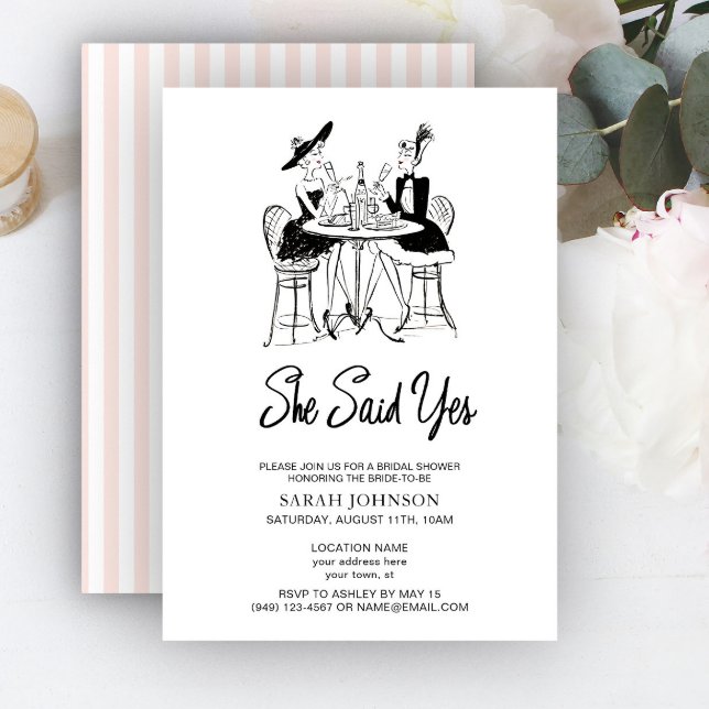 Invitación Dijo Que Sí, Ducha De Novias Rosa Y Negra De París (Subido por el creador)