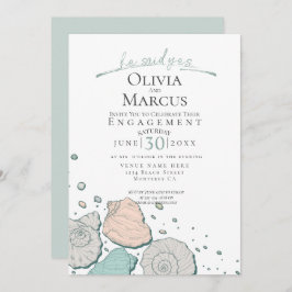 Invitación Dijo Que Sí, Seashell Engagement Coral Verde azula