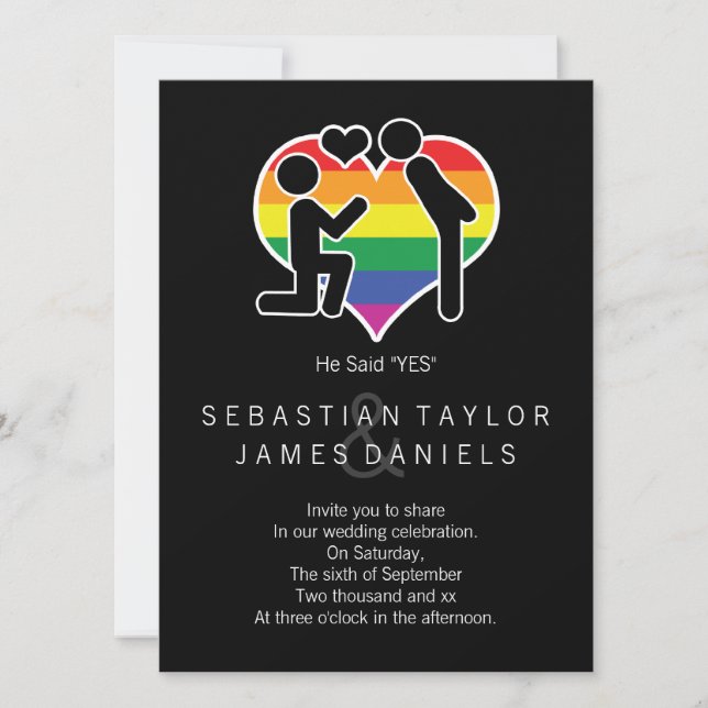 Invitación Dijo Que Sí Sr. Y Sr. Propuesta Boda Gay (Anverso)