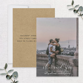 Invitación Dijo Sí Calligraphy Kraft Fiesta de Compromiso fot