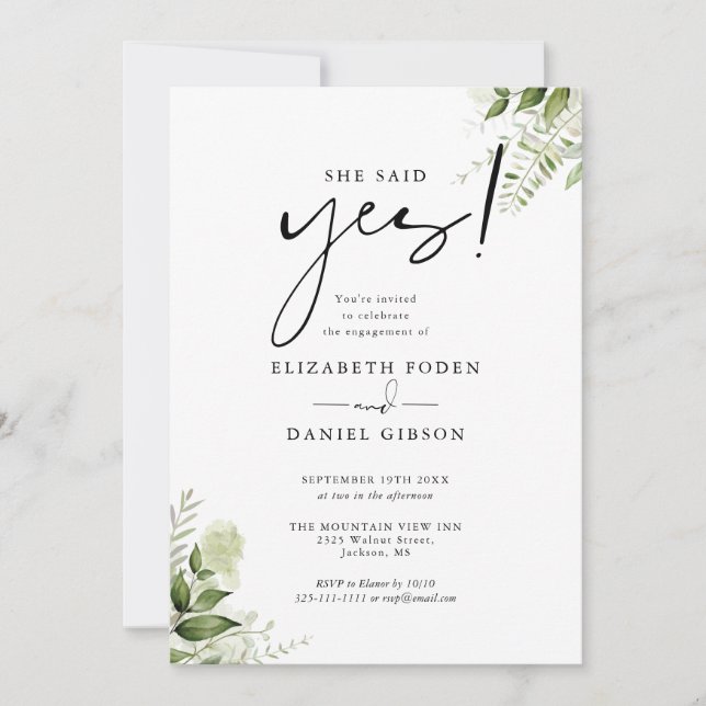 Invitación Dijo Sí, Fiesta De Compromiso Con La Verdemia Flor (Anverso)