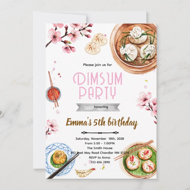 Invitación Dimsum birthday party invitation (Anverso)