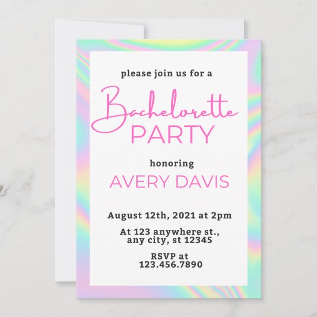 Invitación DINA Holografía de la fiesta de la Bachelorette (Anverso)