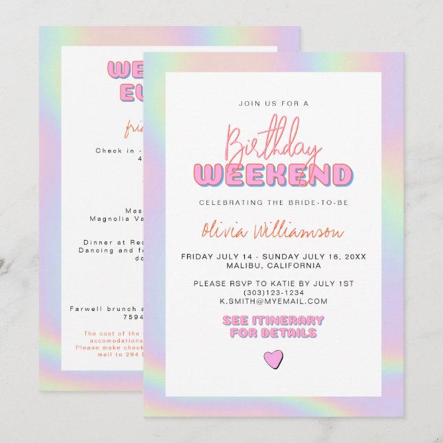 Invitación DINA Holographic Space Cowgirl Cumpleaños (Anverso / Reverso)