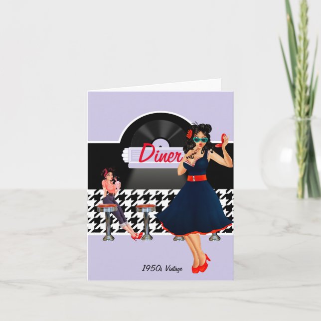 Invitación Diner lavender a cuadros negros y blancos de los a (Anverso)