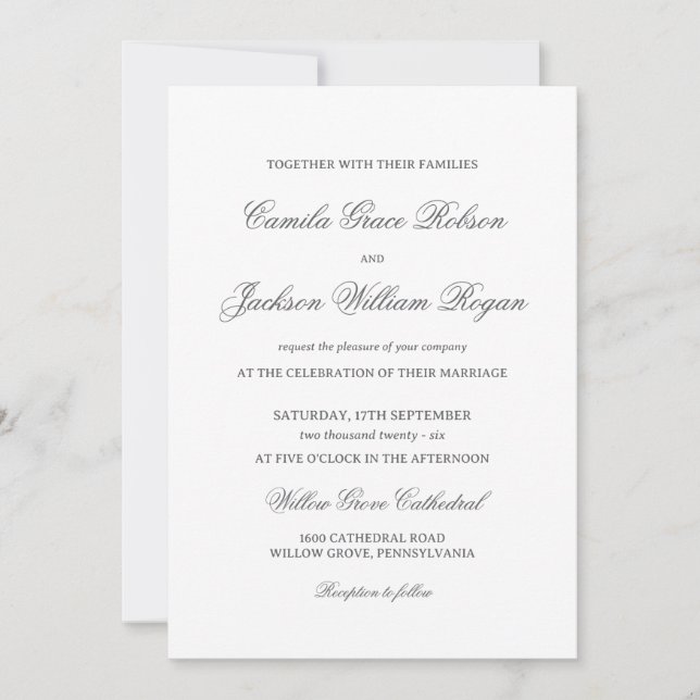 Invitación Dinero Antiguo Atemporal Boda en Blanco y Negro (Anverso)