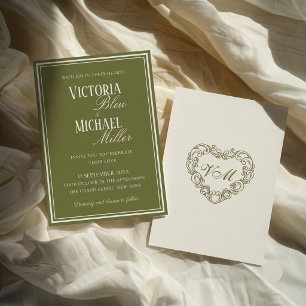 Invitación Dinero Antiguo Boda Chic Verde Oliva Marfil