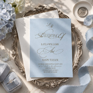 Invitación Dinero Antiguo Boda Costera Polvo Azul y Marrón