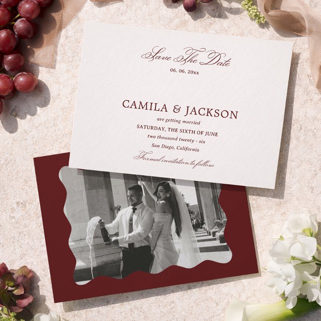 Invitación Dinero Antiguo Borgona Boda Guardar la Fecha Foto (Subido por el creador)