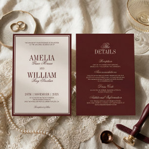 Invitación Dinero Antiguo Clásico Atemporal Burgundy Boda