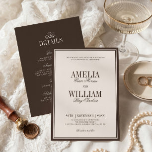 Invitación Dinero Antiguo Clásico Atemporal Marrón Crema Boda