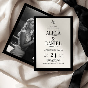 Invitación Dinero antiguo clásico crema marfil negro foto bod