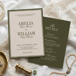 Invitación Dinero Antiguo Elegante Atemporal Verde Oliva Boda