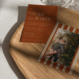 Invitación Dinero Antiguo Naranja Quemado Oro Foto Boda