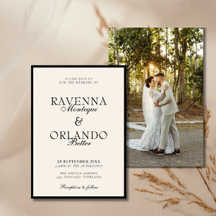 Invitación Dinero Antiguo Negro Marfil Foto Intemporal Boda