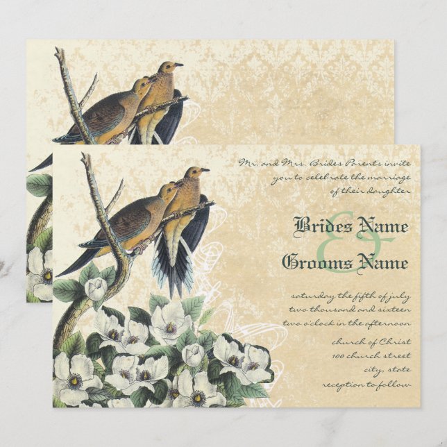INVITACIÓN DINERO ANTIGUO, PÁJAROS DE AMOR, (Anverso / Reverso)