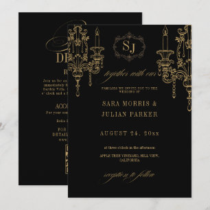 Invitación Dinero Antiguo Vintage Monograma Todo En Uno Boda
