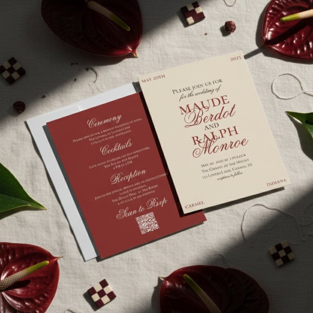 Invitación Dinero viejo contemporáneo negrita Boda rojo (Luxury Classic Red Wedding Suite Theme with options to personalize for your special day!)