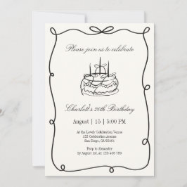 Invitación Dinero viejo, pastel de cumpleaños dibujado a mano