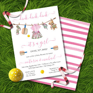 Invitación Dink Chica Baby Shower Fiesta de Pickleball Preppy