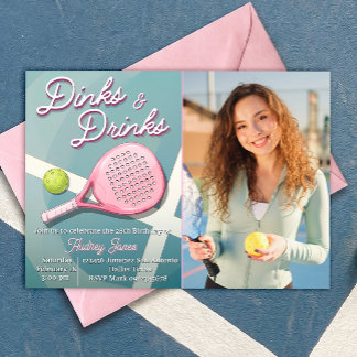 Invitación Dinks y Drinks - Cumpleaños de Pickleball con Foto