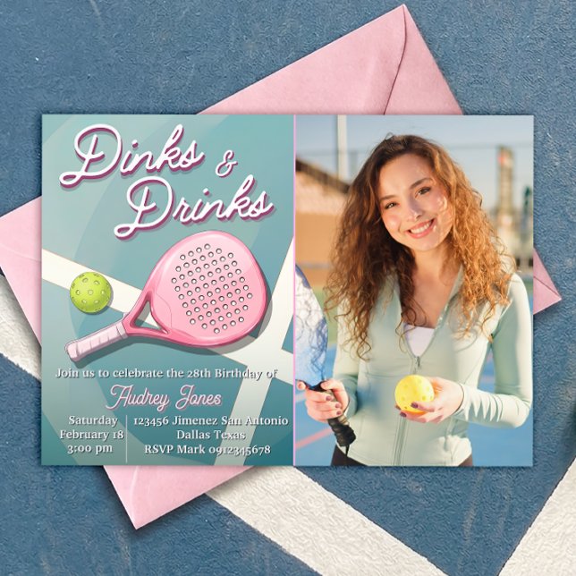 Invitación Dinks y Drinks - Cumpleaños de Pickleball con Foto (Subido por el creador)