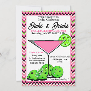 Invitación Dinks y Drinks de Pickleball Chevron Rosa