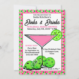 Invitación Dinks y Drinks de Pickleball Panal de Miel Rosa